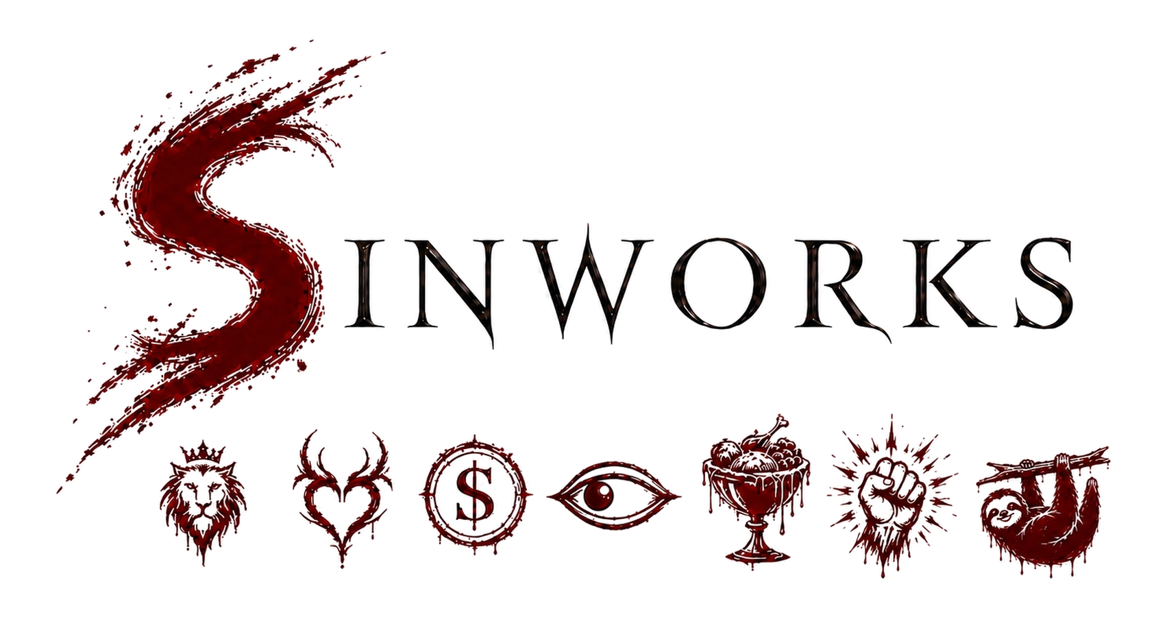 Sinworks logo and seven sin symbols